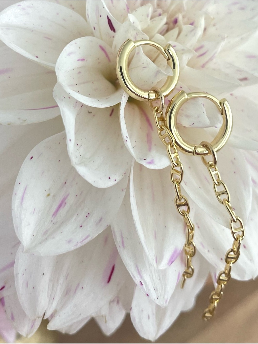 14K Gold Played Chain Drop Hoop Earrings - Elegant Women's Jewelry